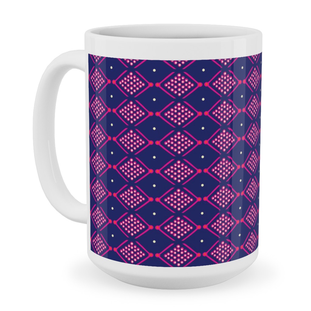 Tribal Geometric - Navy and Purple Ceramic Mug, White, , 15oz, Blue, True Blue