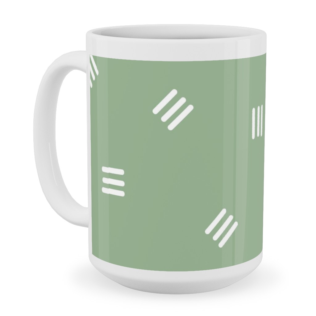 Tossed Groups of Lines - Sage Green Ceramic Mug, White, , 15oz, Green, Classic Green