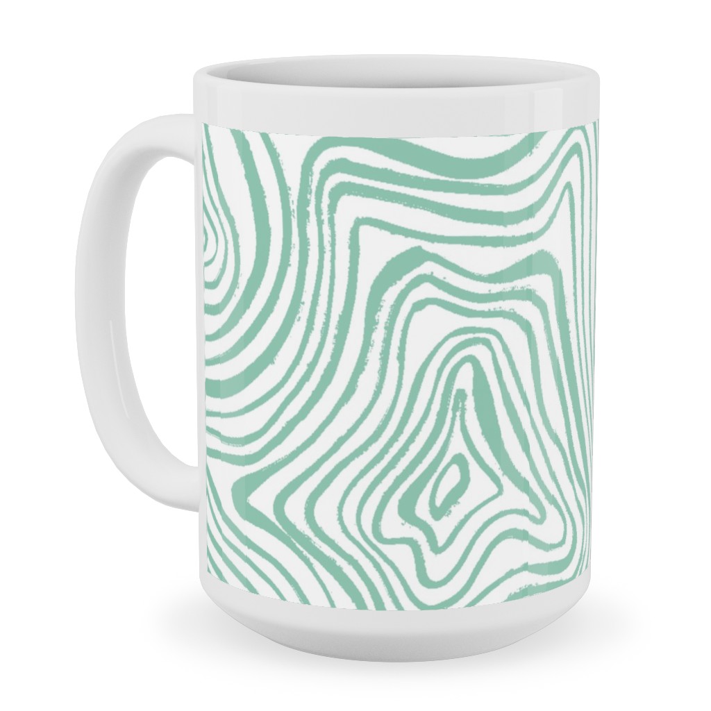 Abstract Wavy Lines - Green Ceramic Mug, White, , 15oz, Green, Classic Green