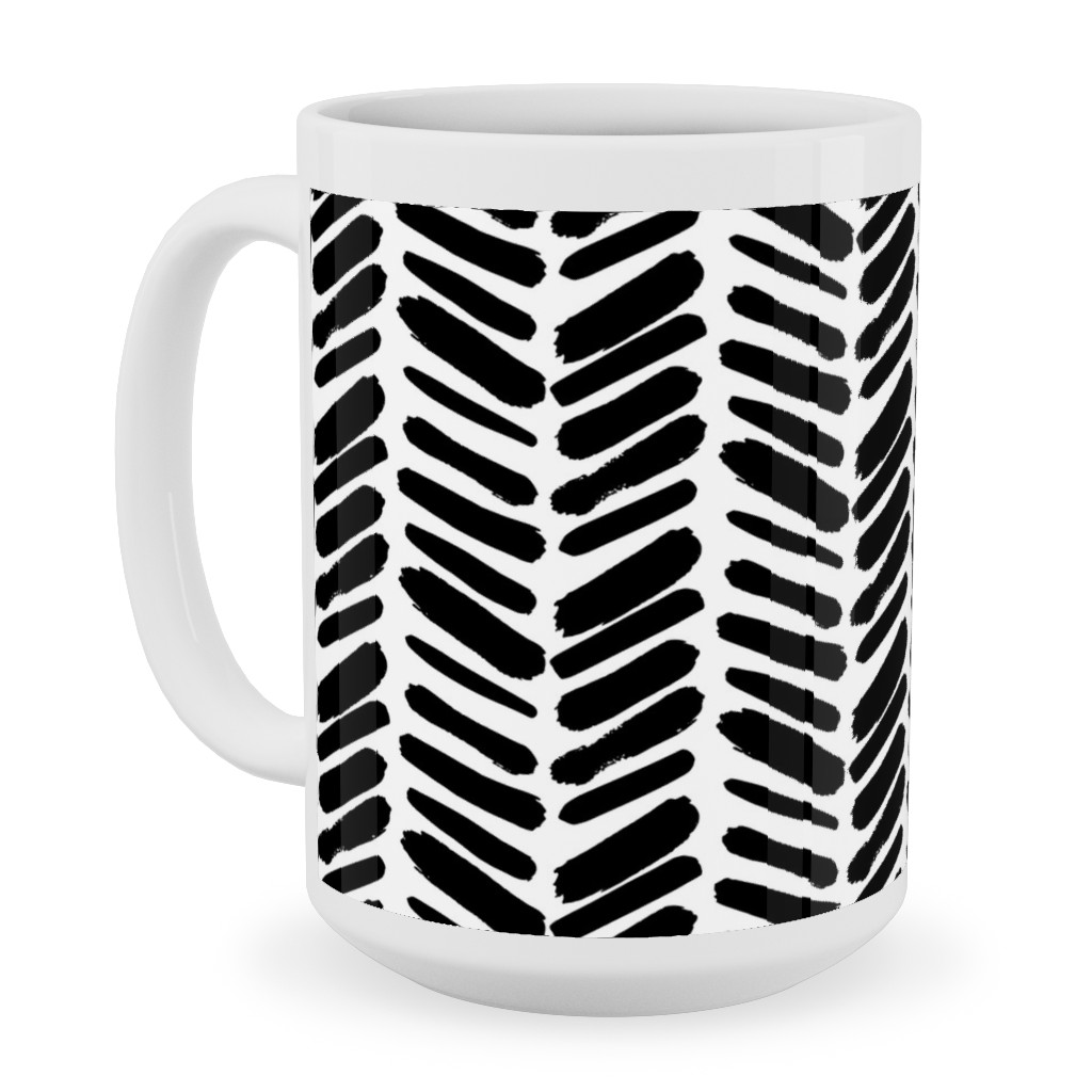 Brushstroke Chevrons Ceramic Mug, White,  , 15oz, Black