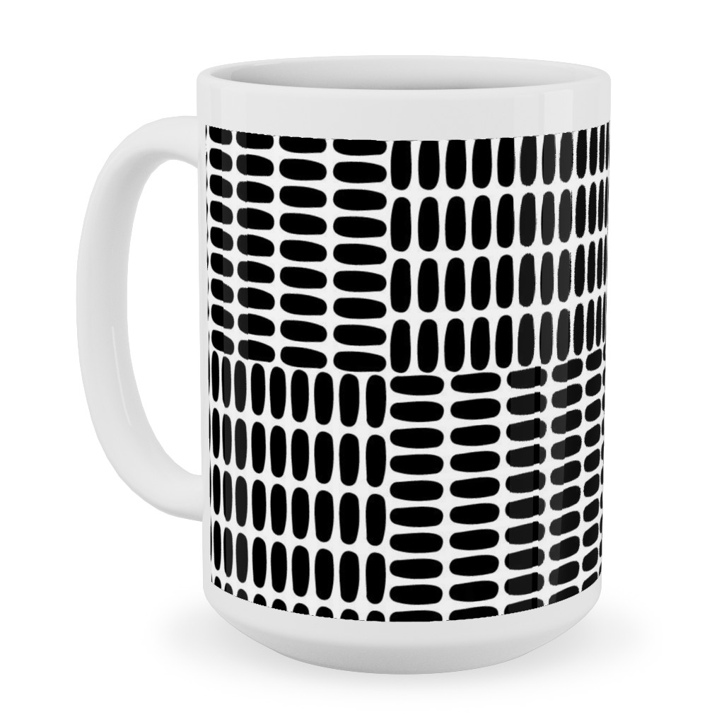 Basketweave - Neutral Ceramic Mug, White, , 15oz, Black, Black