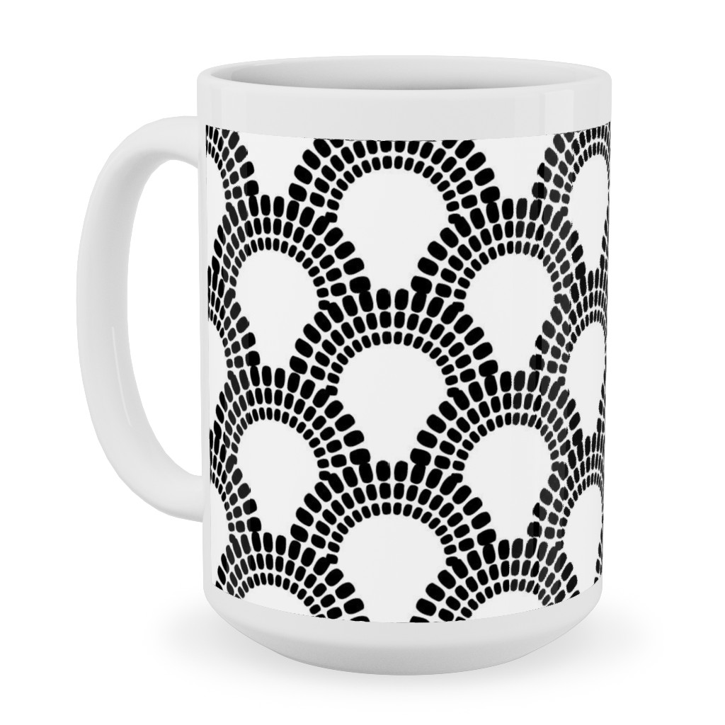 Scallops - Black and White Ceramic Mug, White,  , 15oz, Black