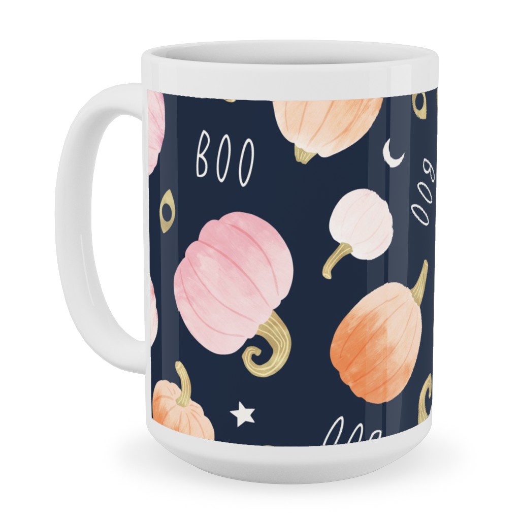Pastel Pumpkins Halloween Party Boo Ceramic Mug, White,  , 15oz, Orange