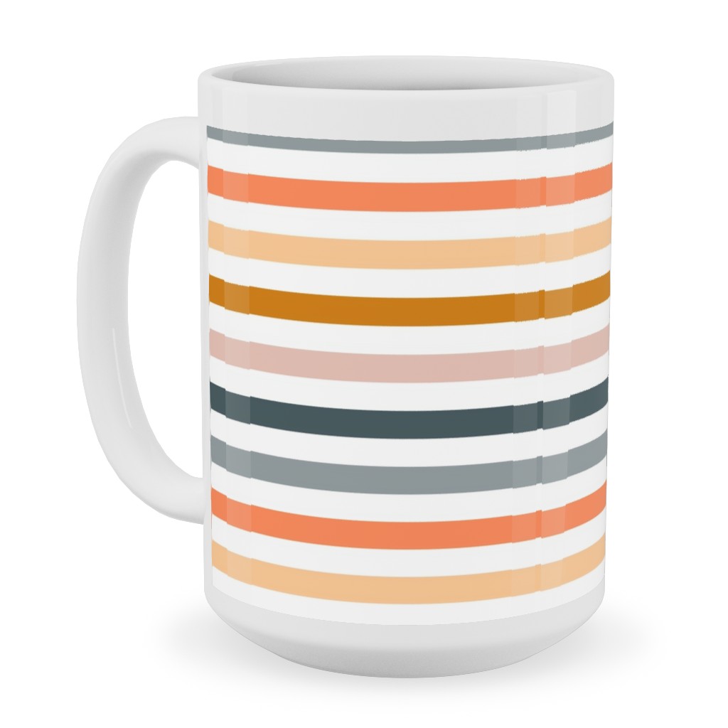 Multicolor Stripes - Warm Ceramic Mug, White,  , 15oz, Multicolor
