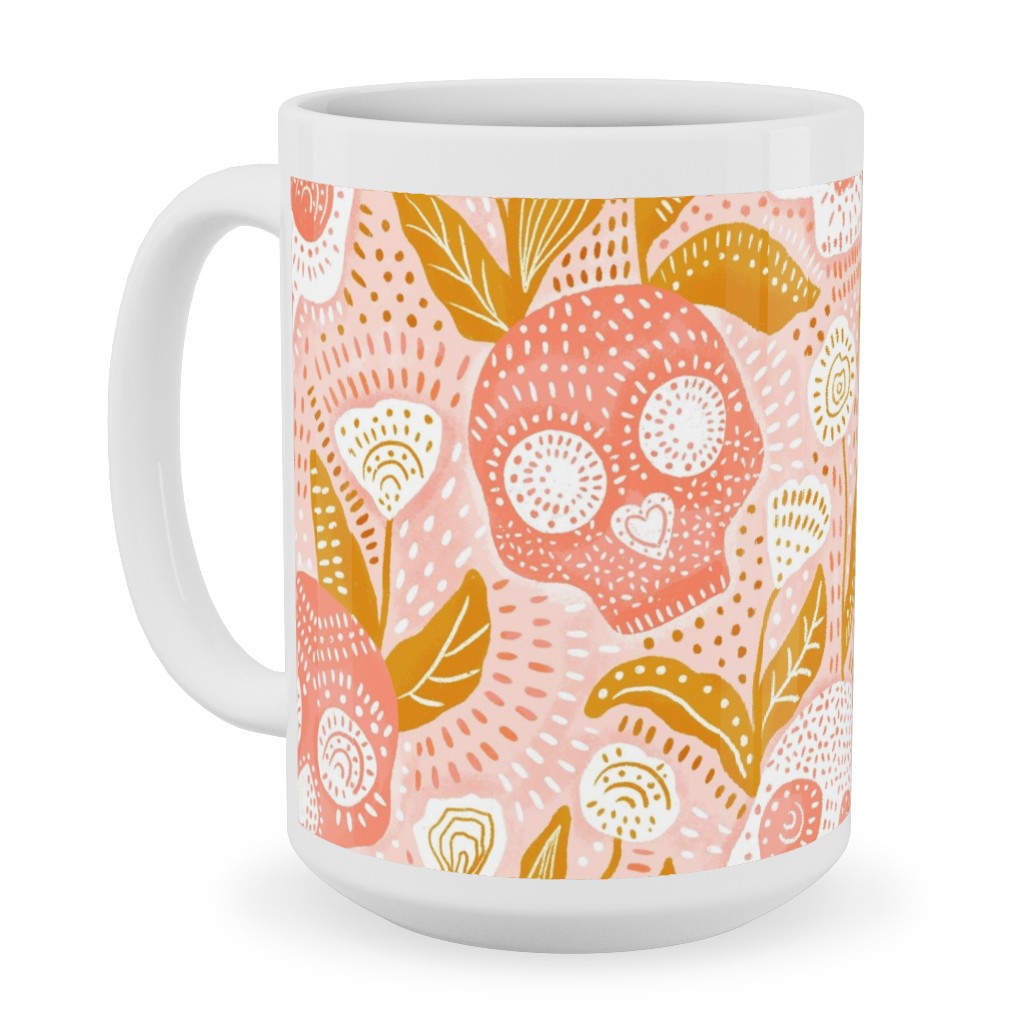Pastel Halloween Skulls - Pink Ceramic Mug, White, , 15oz, Pink, Bright Pink