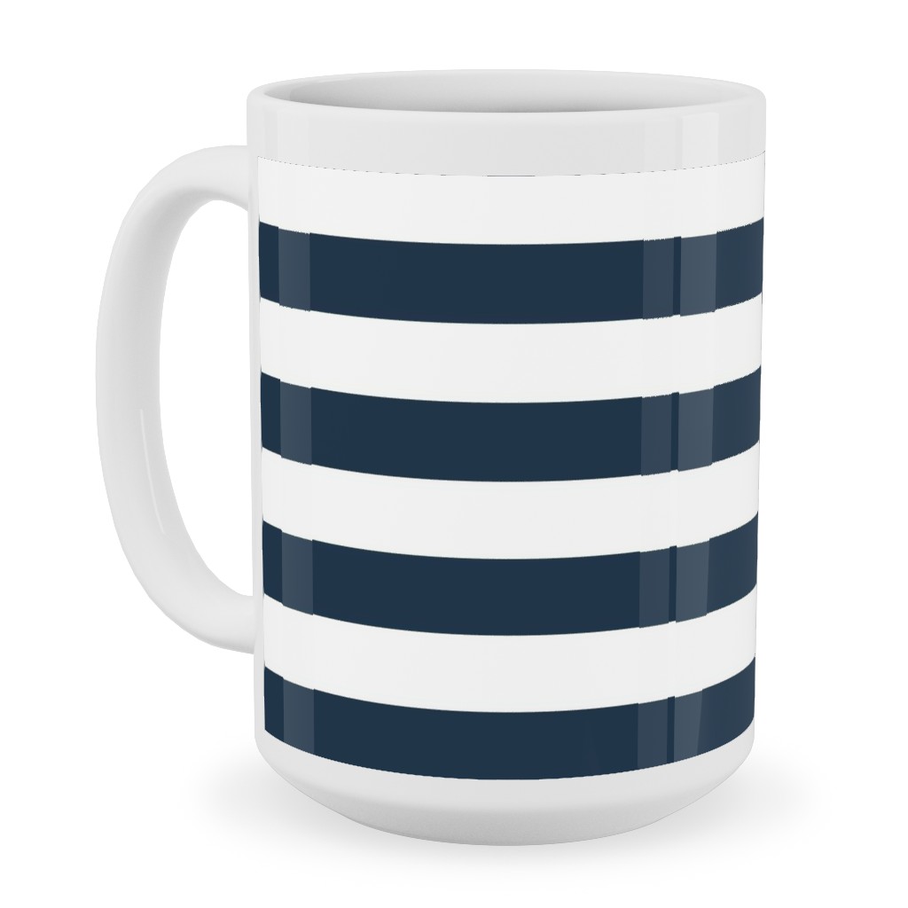 Simple Horizontal Stripe Ceramic Mug, White,  , 15oz, Blue