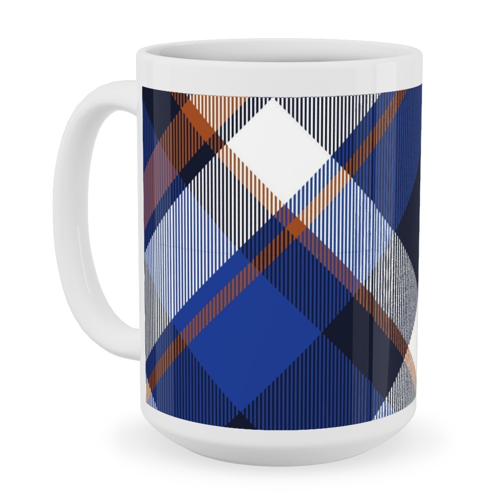 Cora's Plaid - Blue Ceramic Mug, White,  , 15oz, Blue