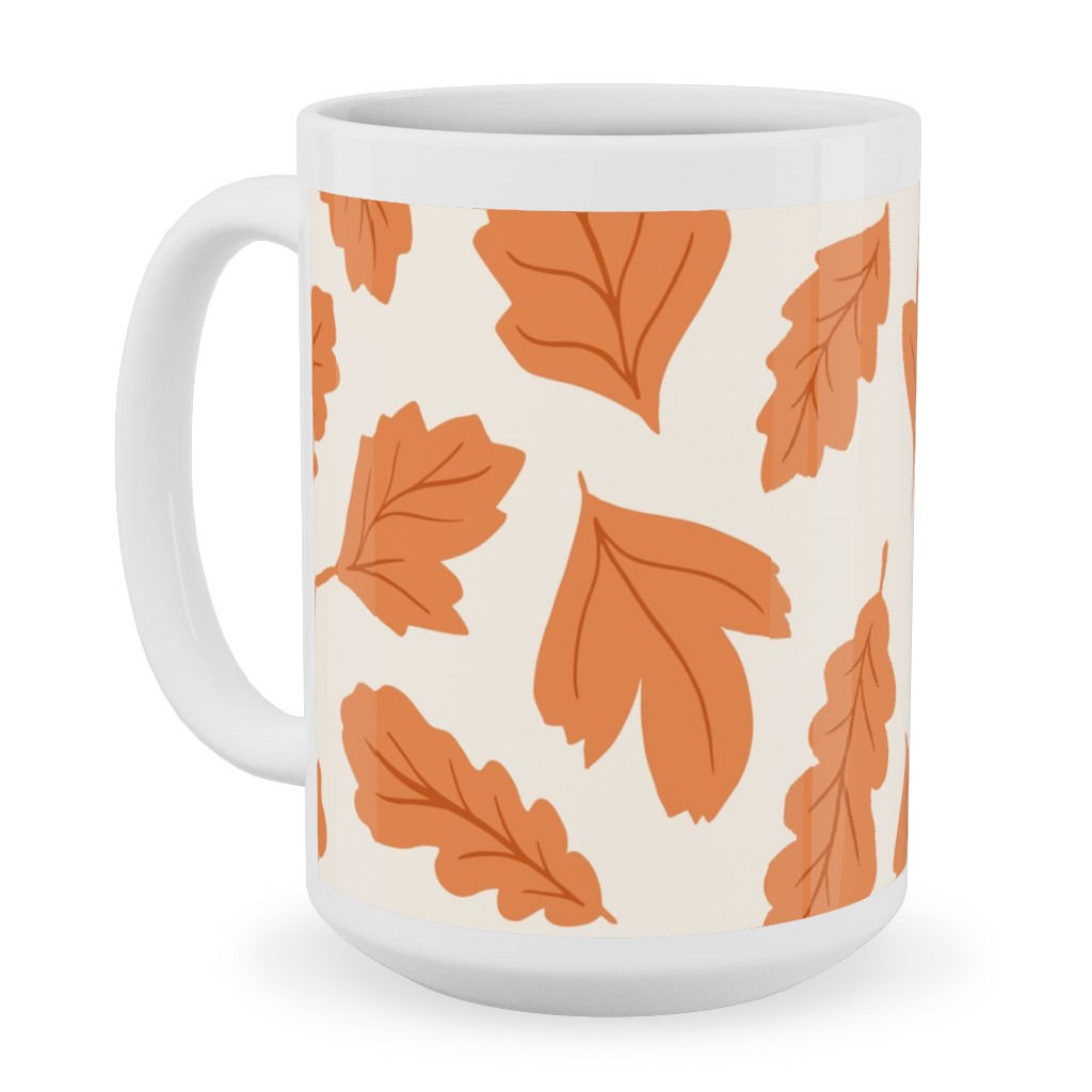 Autumn Leaves - Orange on Cream Ceramic Mug, White, , 15oz, Orange, Orange