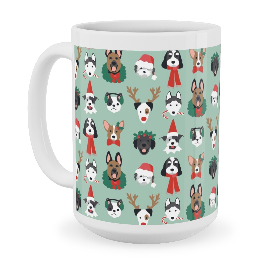 Christmas Holiday Puppy Dogs - Green Ceramic Mug, White, , 15oz, Green, Classic Green