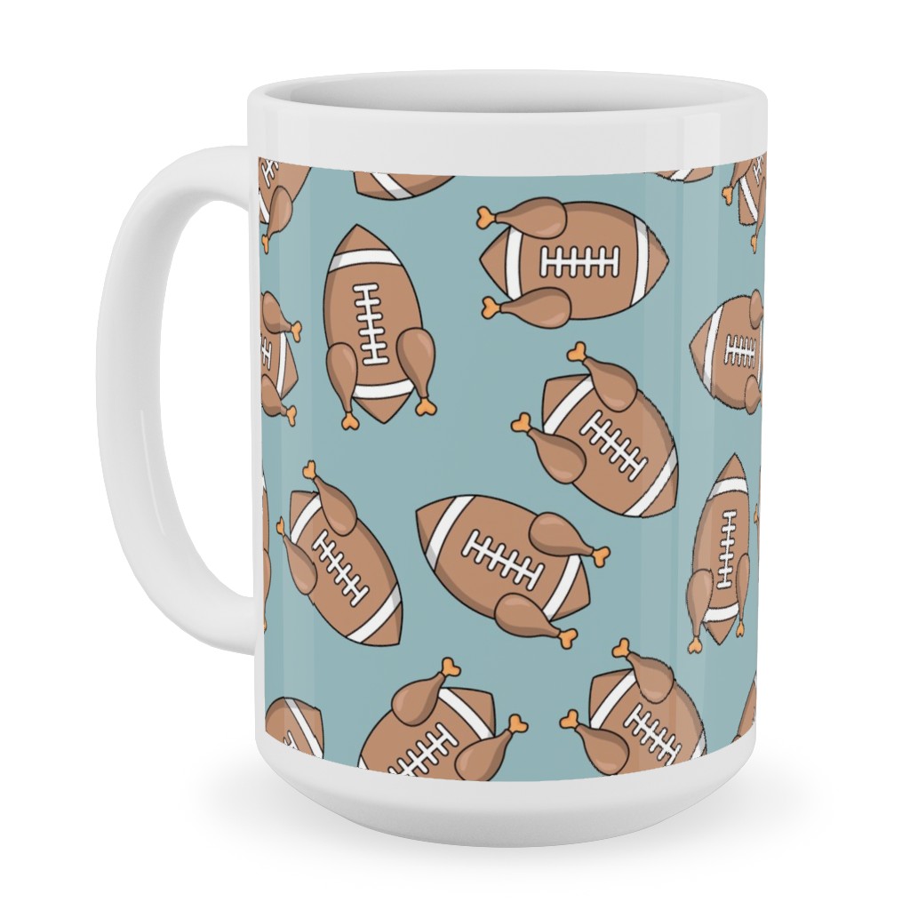 Turkey Football Ceramic Mug, White, , 15oz, Blue, Silver