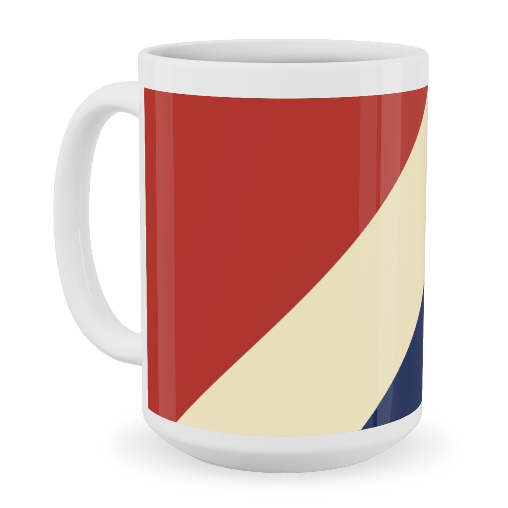 Camping Stripe Diagonal - Multi Ceramic Mug, White,  , 15oz, Multicolor