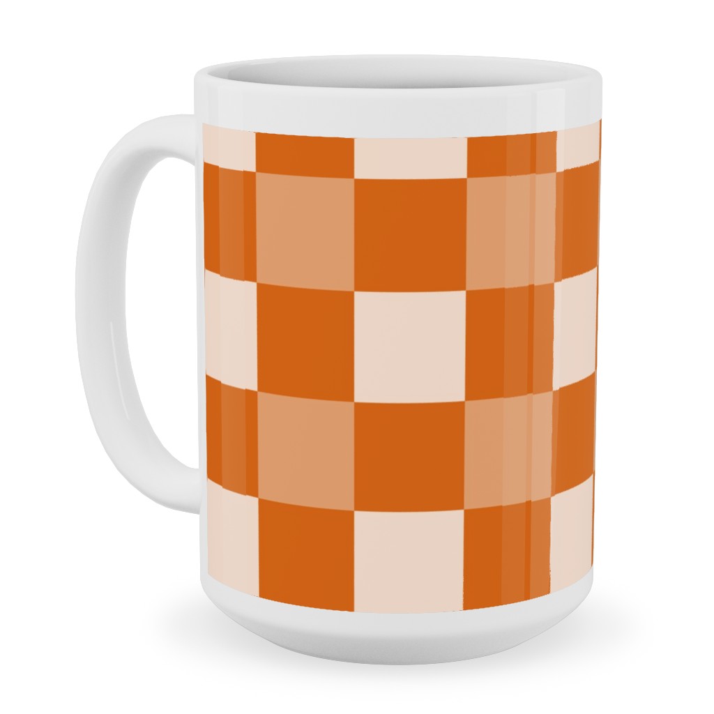 Orange Gingham Plaid Ceramic Mug, White, , 15oz, Orange, Orange