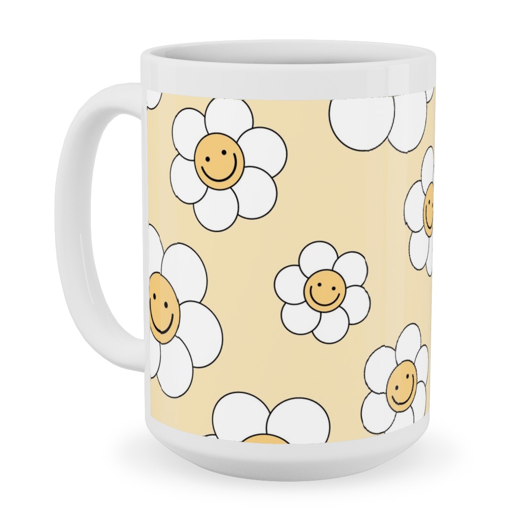 Sweet Smiling Daisies Ceramic Mug, White,  , 15oz, Yellow