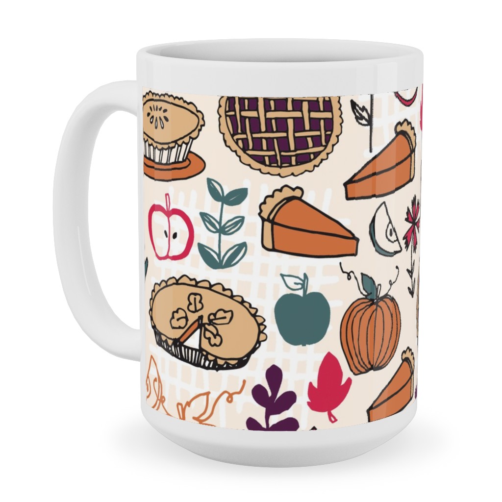 Thanksgiving Apple and Pumpkin Pies Ceramic Mug, White, , 15oz, Multicolor