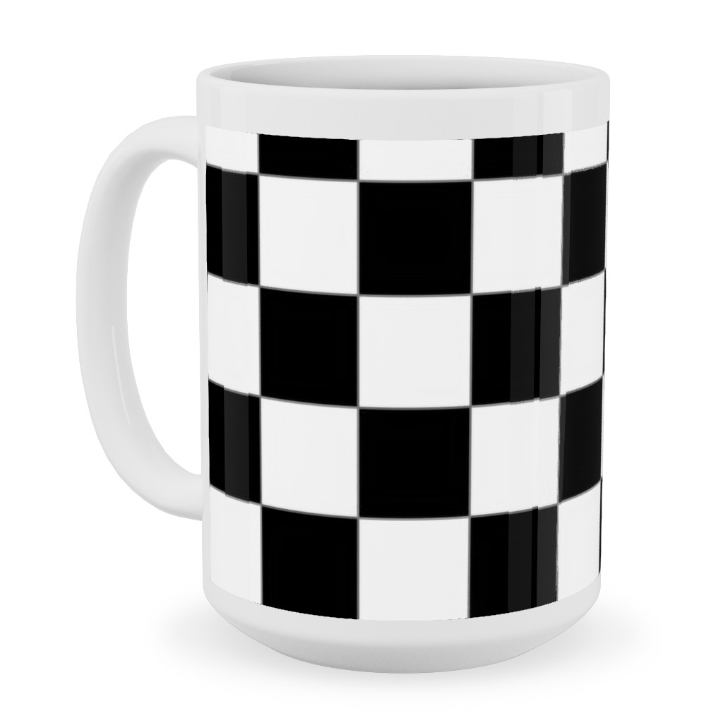 Checker - Black and White Ceramic Mug, White, , 15oz, Black, Black