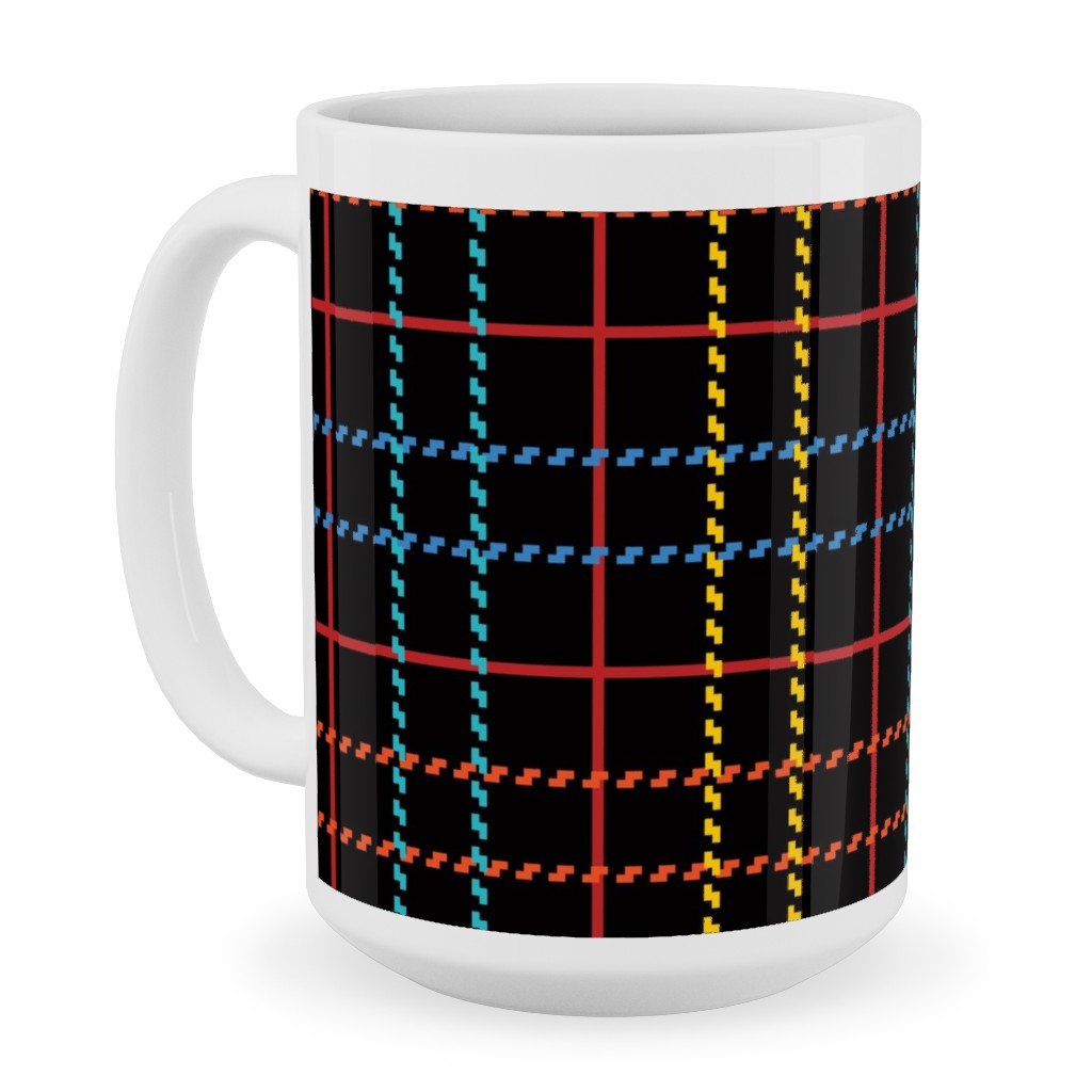 Grid Plaid - Dark Multi Ceramic Mug, White,  , 15oz, Black
