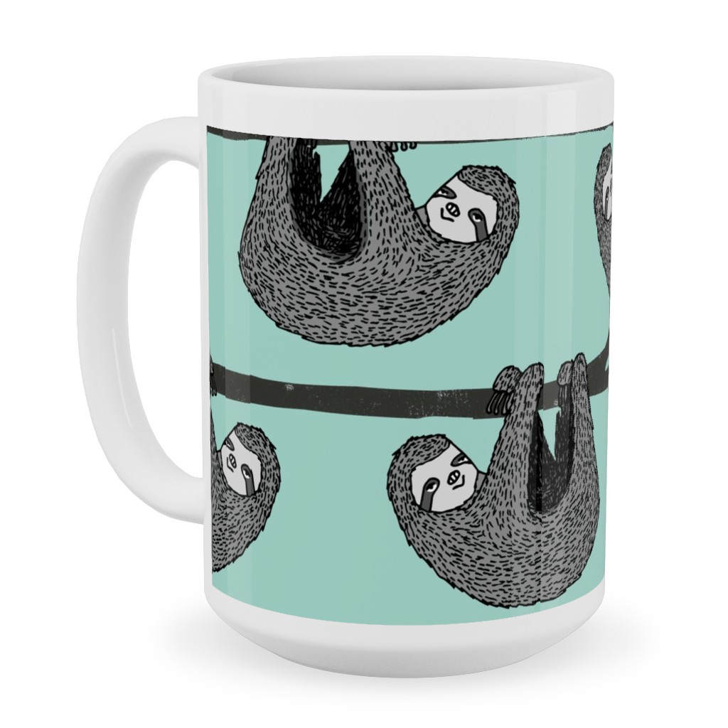 Sloth - Mint Ceramic Mug, White, , 15oz, Green, Classic Green