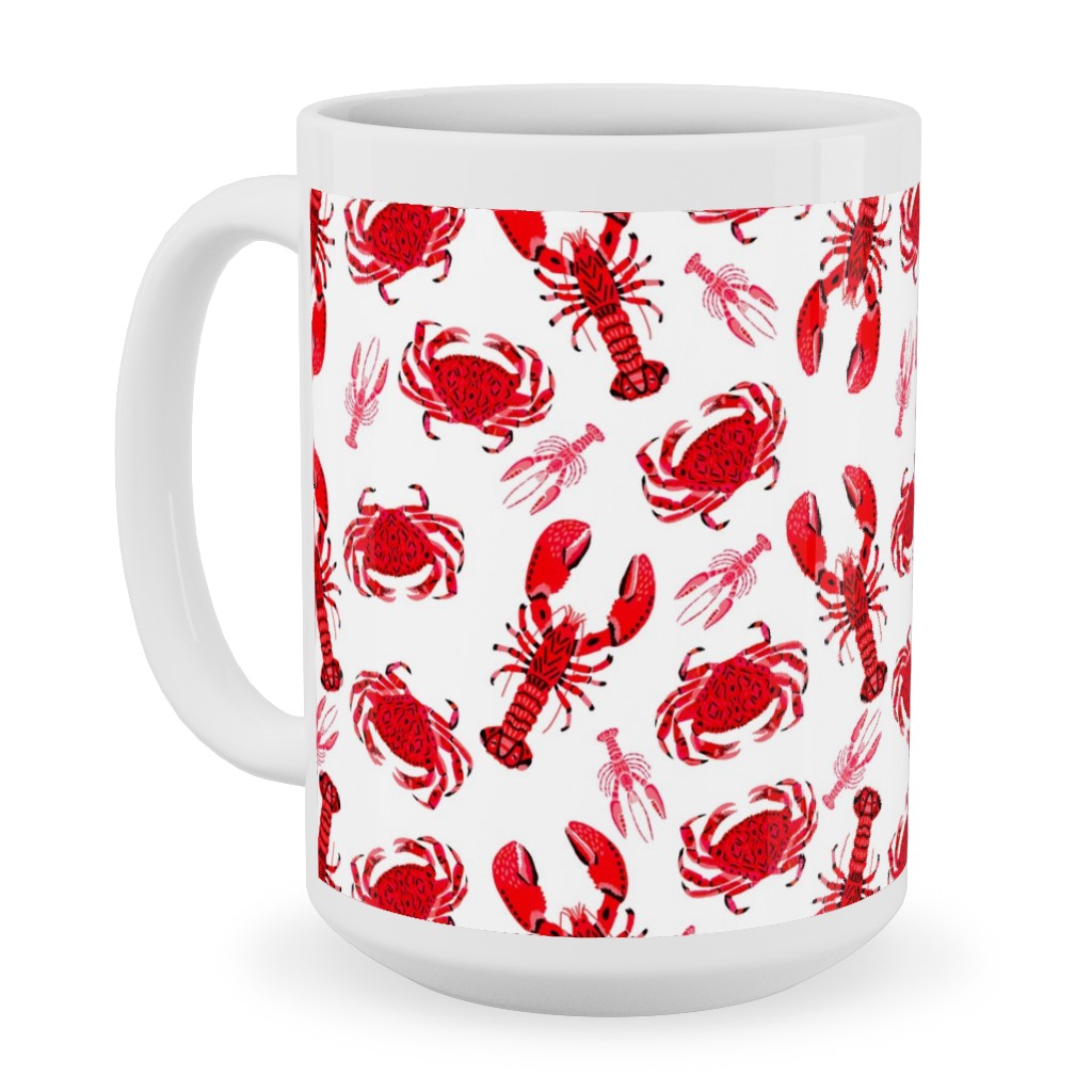 Crabs and Lobsters - Red Crustaceans on White Ceramic Mug, White, , 15oz, Red, Red