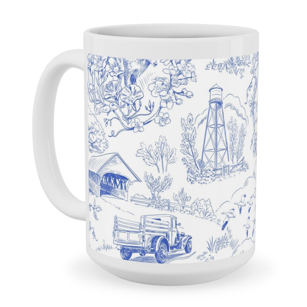 Country Living Toile - Blue Ceramic Mug, White,  , 15oz, Blue