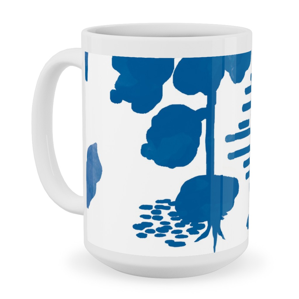 Blue and White Garden Ceramic Mug, White, , 15oz, Blue, True Blue