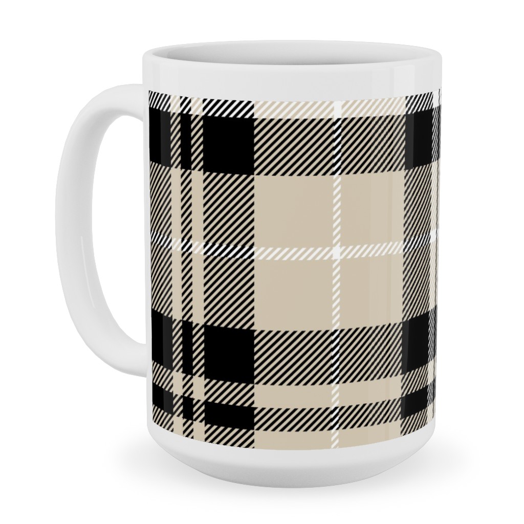 Fall Plaid Ceramic Mug, White,  , 15oz, Beige