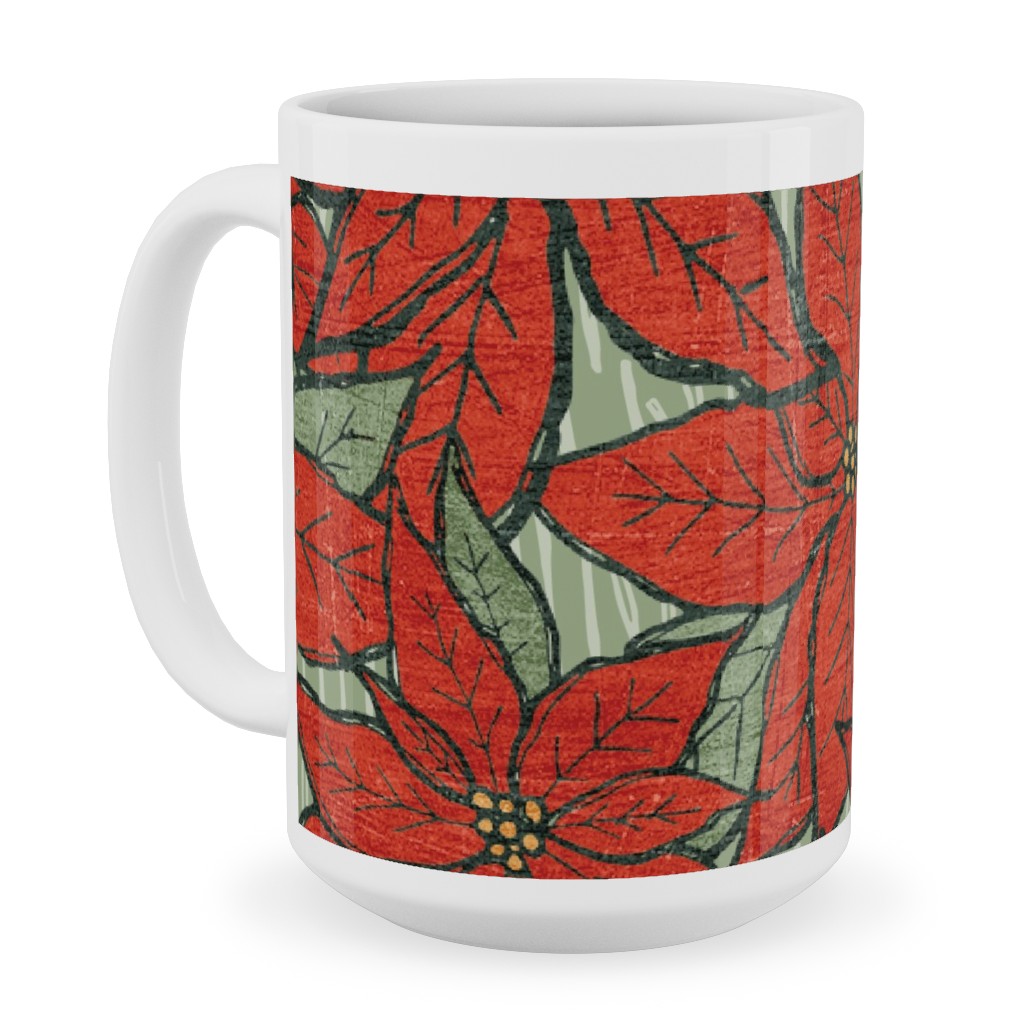 Wild Poinsettias Ceramic Mug, White, , 15oz, Red, Red