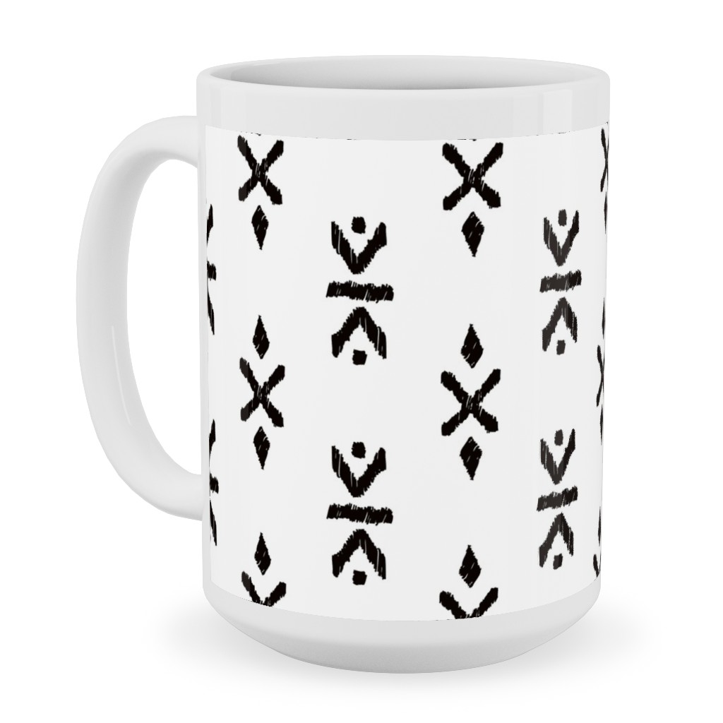 Monochrome Tribal Print - Neutral Ceramic Mug, White, , 15oz, White, White