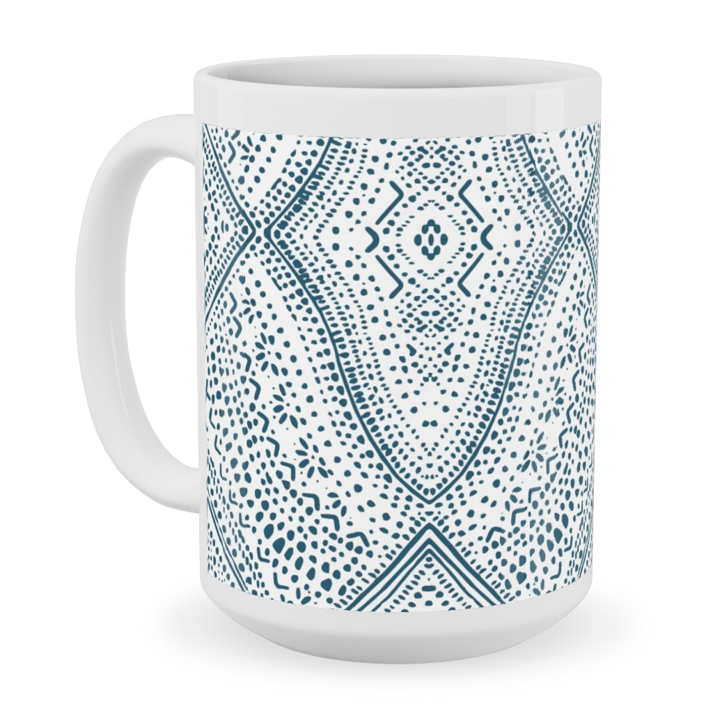 Tribal Dot - Navy Ceramic Mug, White, , 15oz, Blue, True Blue
