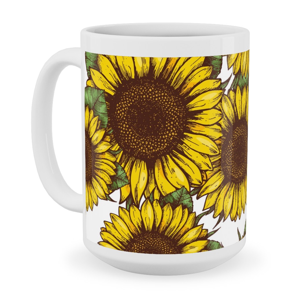 Sunflowers Ceramic Mug, White, , 15oz, Yellow, Classic Yellow