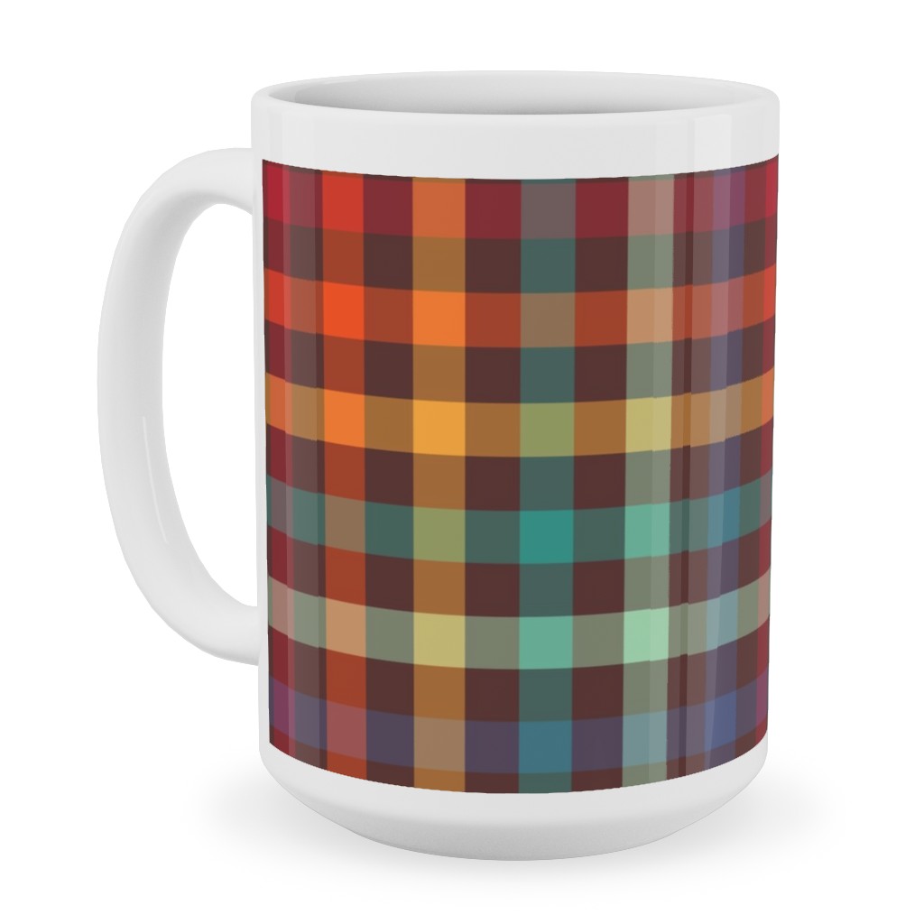 Retro Rainbow Plaid Ceramic Mug, White,  , 15oz, Multicolor