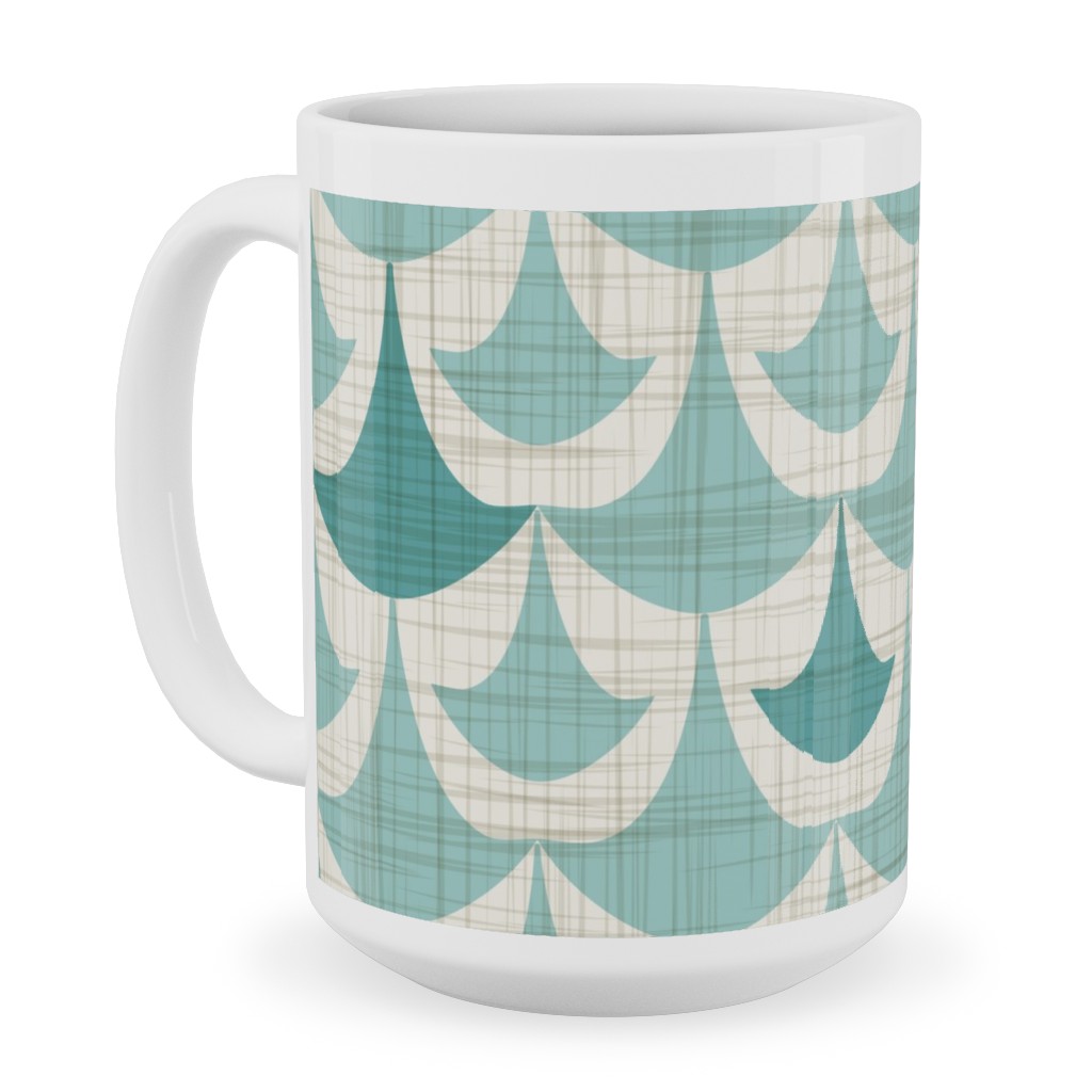 Rhapsody - Beige and Teal Ceramic Mug, White,  , 15oz, Green