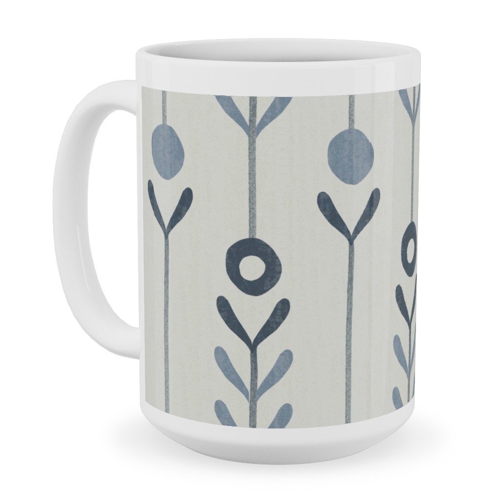 Farmhouse Flowers - Line Art Ceramic Mug, White, , 15oz, Blue, True Blue