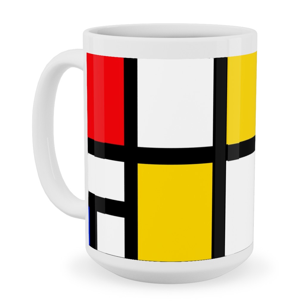 Mondrian Ceramic Mug, White, , 15oz, Multicolor