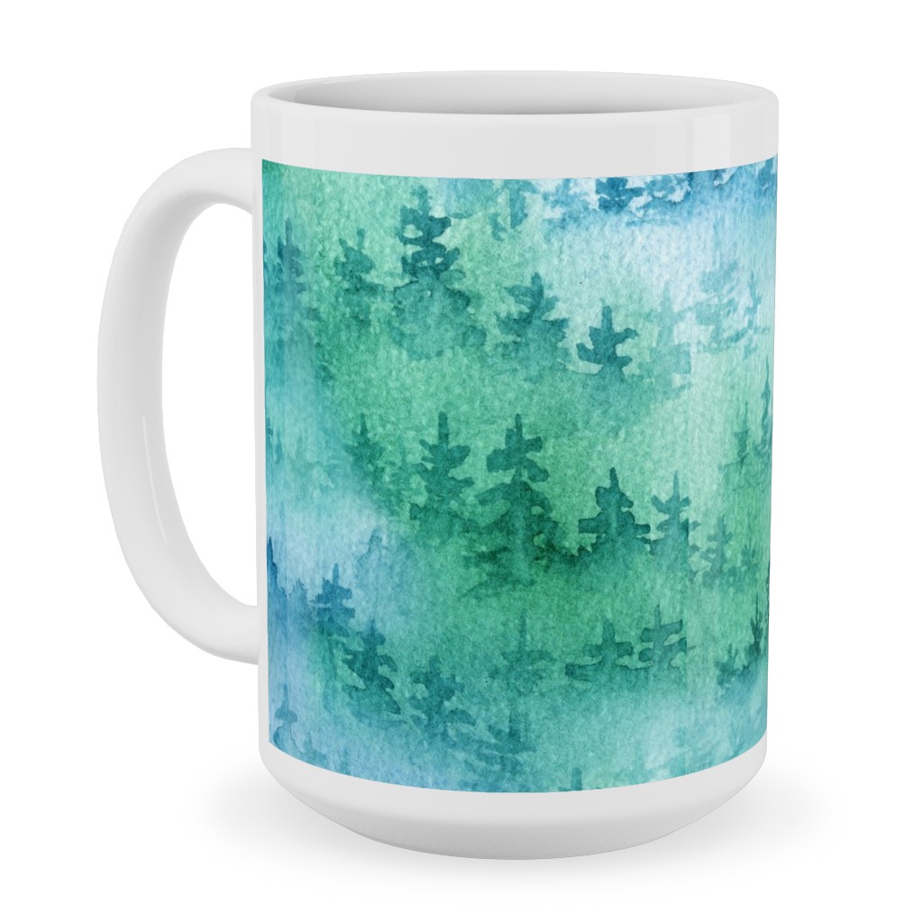 Watercolor Forest - Green and Blue Ceramic Mug, White, , 15oz, Green, Classic Green
