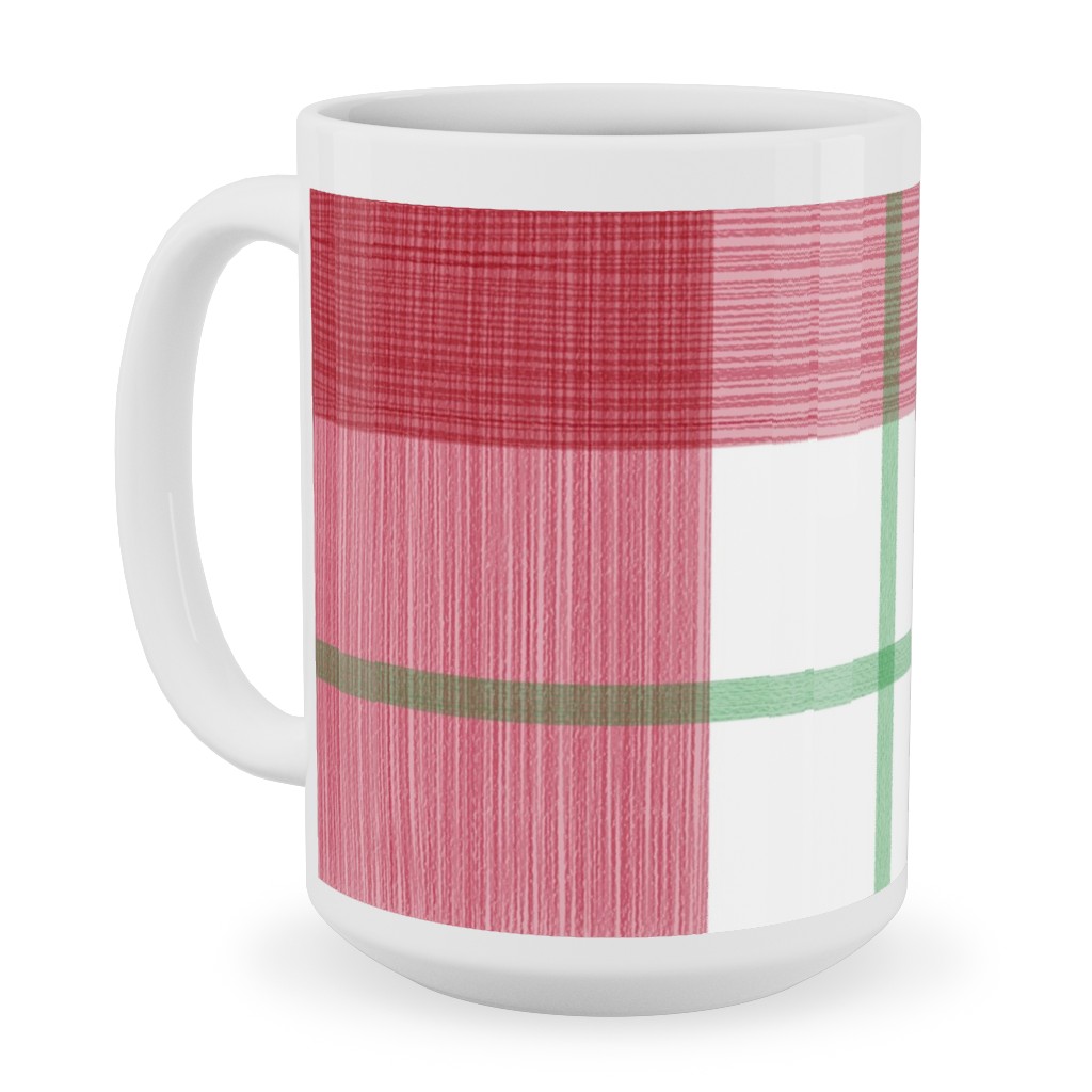Double Plaid Ceramic Mug, White, , 15oz, Red, Apple