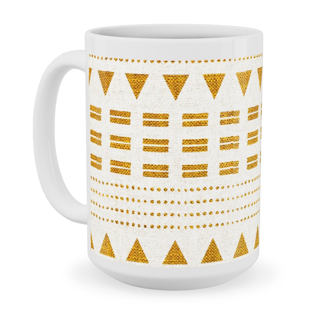 North Boho Stripe - Yellow Ceramic Mug, White, , 15oz, Yellow, Classic Yellow