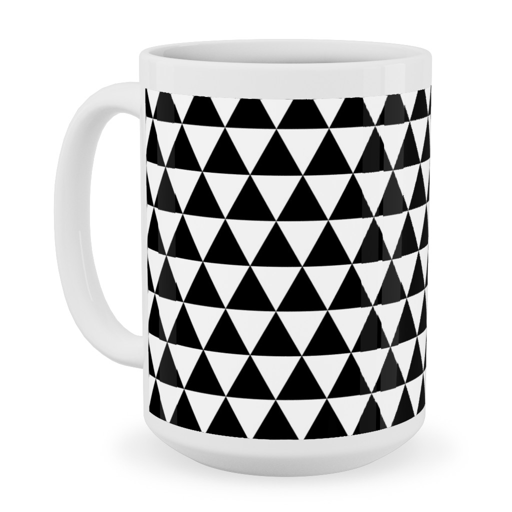 Triangles - Geometric - Black & White Ceramic Mug, White,  , 15oz, Black