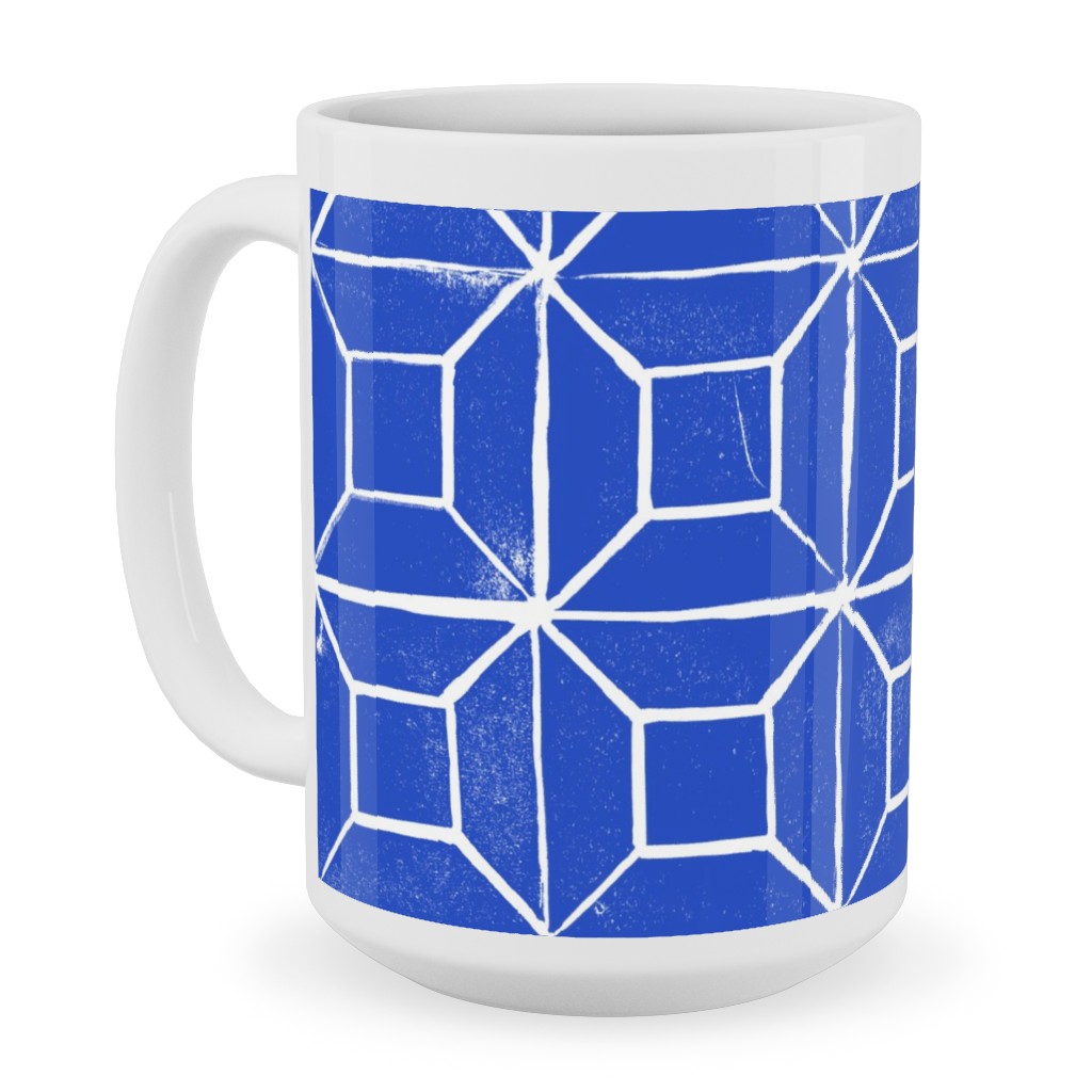 Geometric Lino - Cobalt Ceramic Mug, White,  , 15oz, Blue