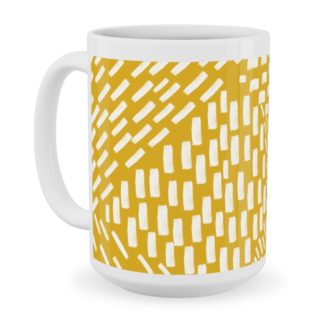 Abstract Brushstrokes Ceramic Mug, White, , 15oz, Yellow, Marigold