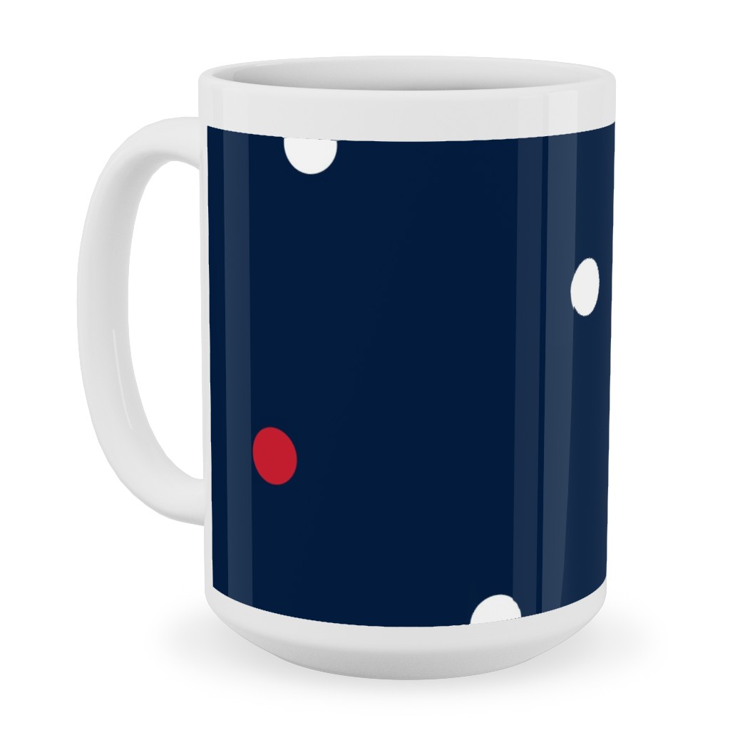 Mixed Polka Dots - Red White and Royal on Navy Blue Ceramic Mug, White, , 15oz, Blue, True Blue
