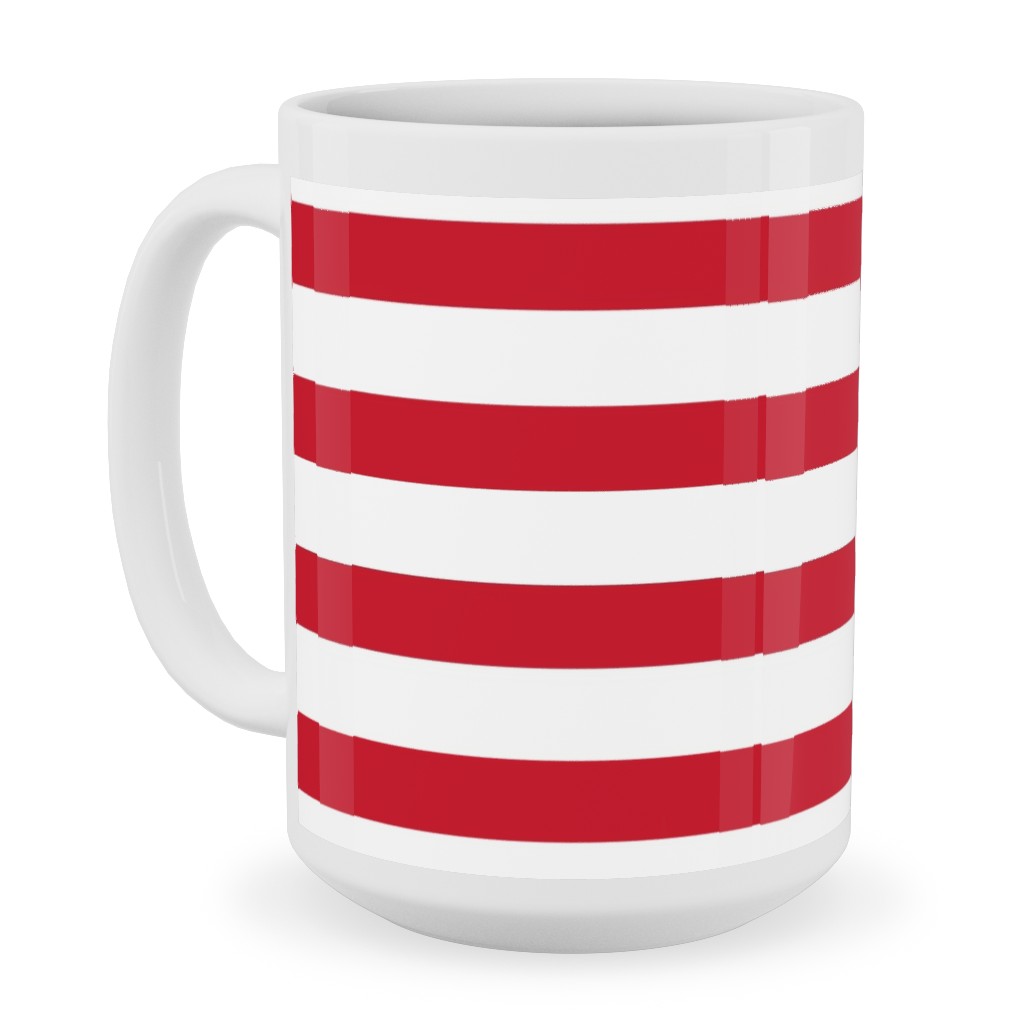 Stripes - Red and White Ceramic Mug, White, , 15oz, Red, Red