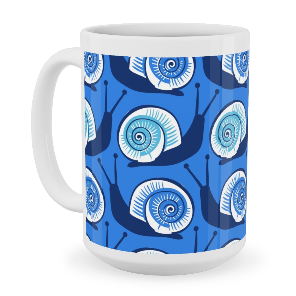 Snails Ceramic Mug, White, , 15oz, Blue, Ultramarine