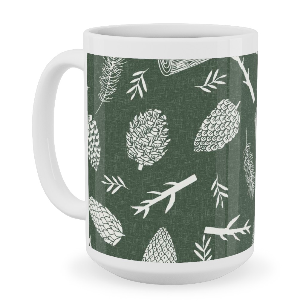 Pinecones - Hunter Green Ceramic Mug, White, , 15oz, Green, Classic Green