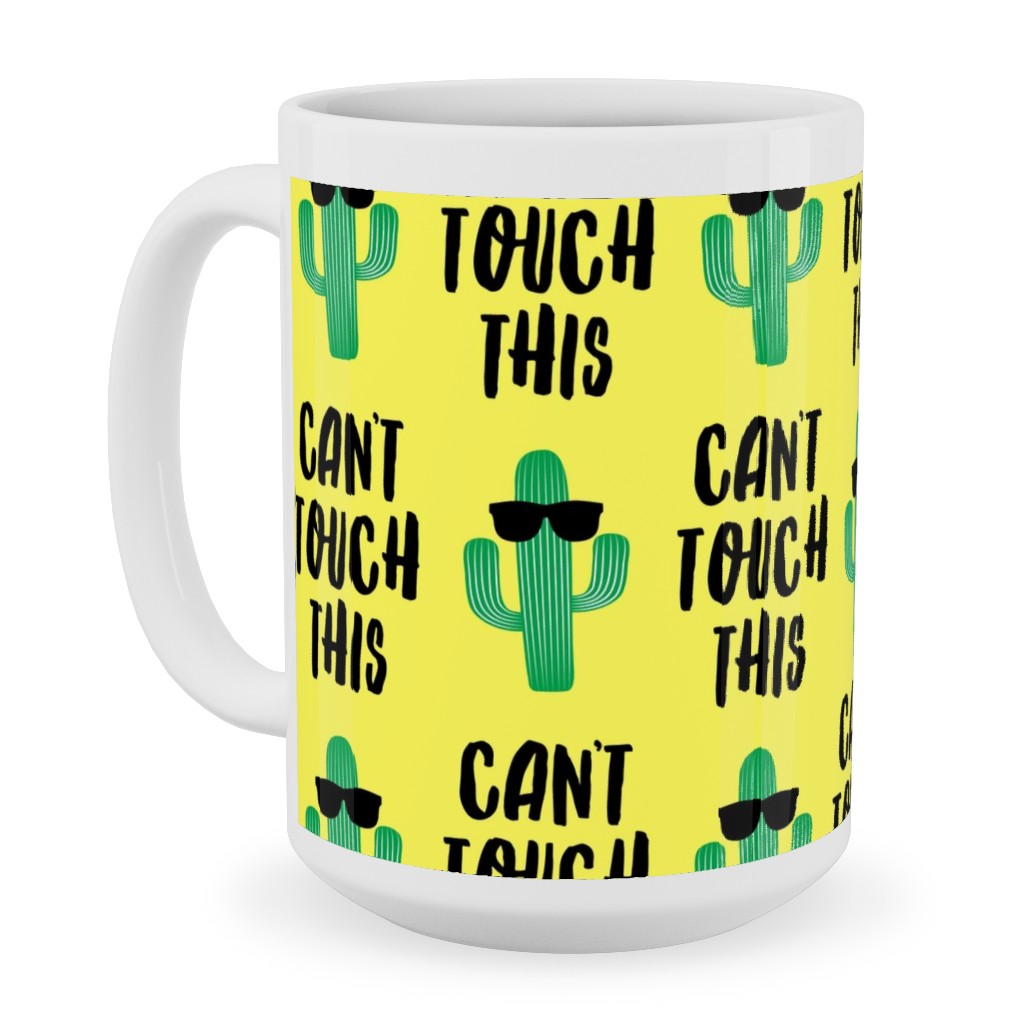 Can't Touch This - Cactus With Sunnies - Yellow Ceramic Mug, White, , 15oz, Yellow, Classic Yellow