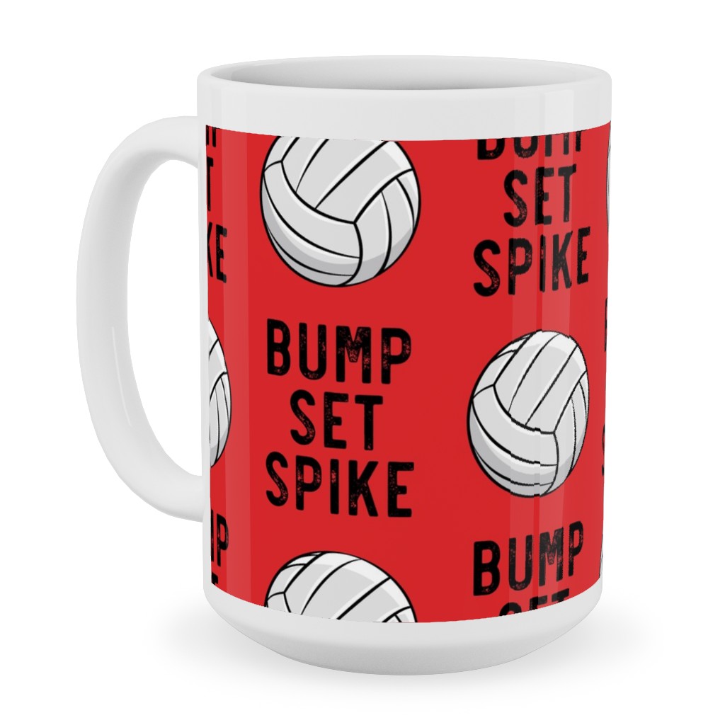Bump Set Spike Volleyball Ceramic Mug, White, , 15oz, Red, Radish