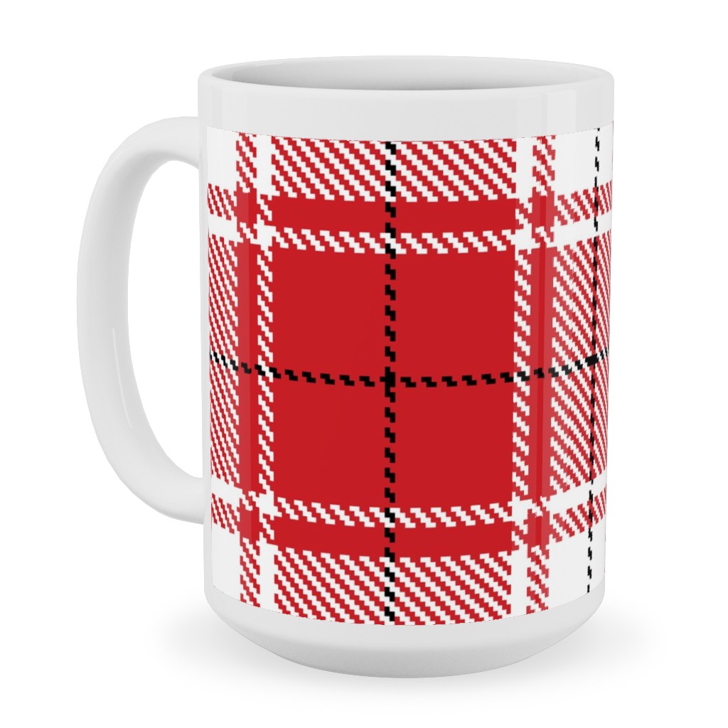 Tartan - White and Red Ceramic Mug, White,  , 15oz, Red