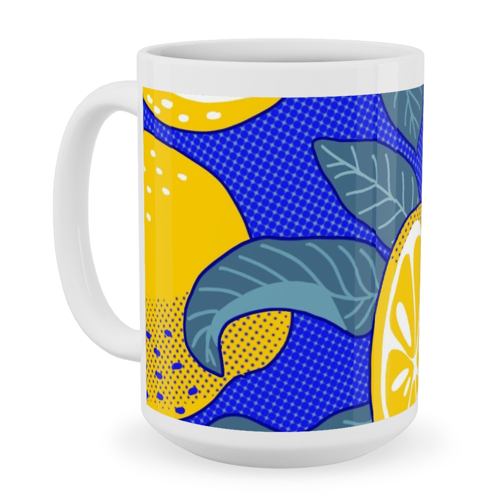 Lemons Pop Art - Blue and Yellow Ceramic Mug, White, , 15oz, Yellow, Classic Yellow