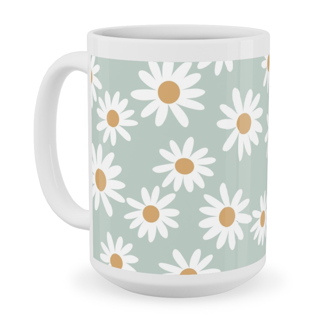 Daisies Ceramic Mug, White, , 15oz, Blue, Celeste