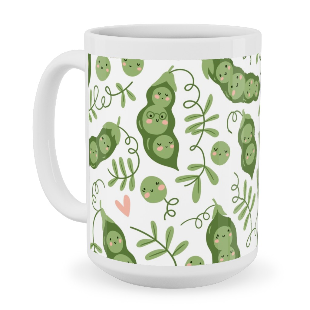 Cute Peas - Green Ceramic Mug, White, , 15oz, Green, Classic Green