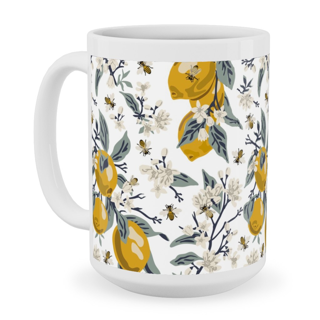 Bees & Lemons - White Ceramic Mug, White, , 15oz, Yellow, Classic Yellow